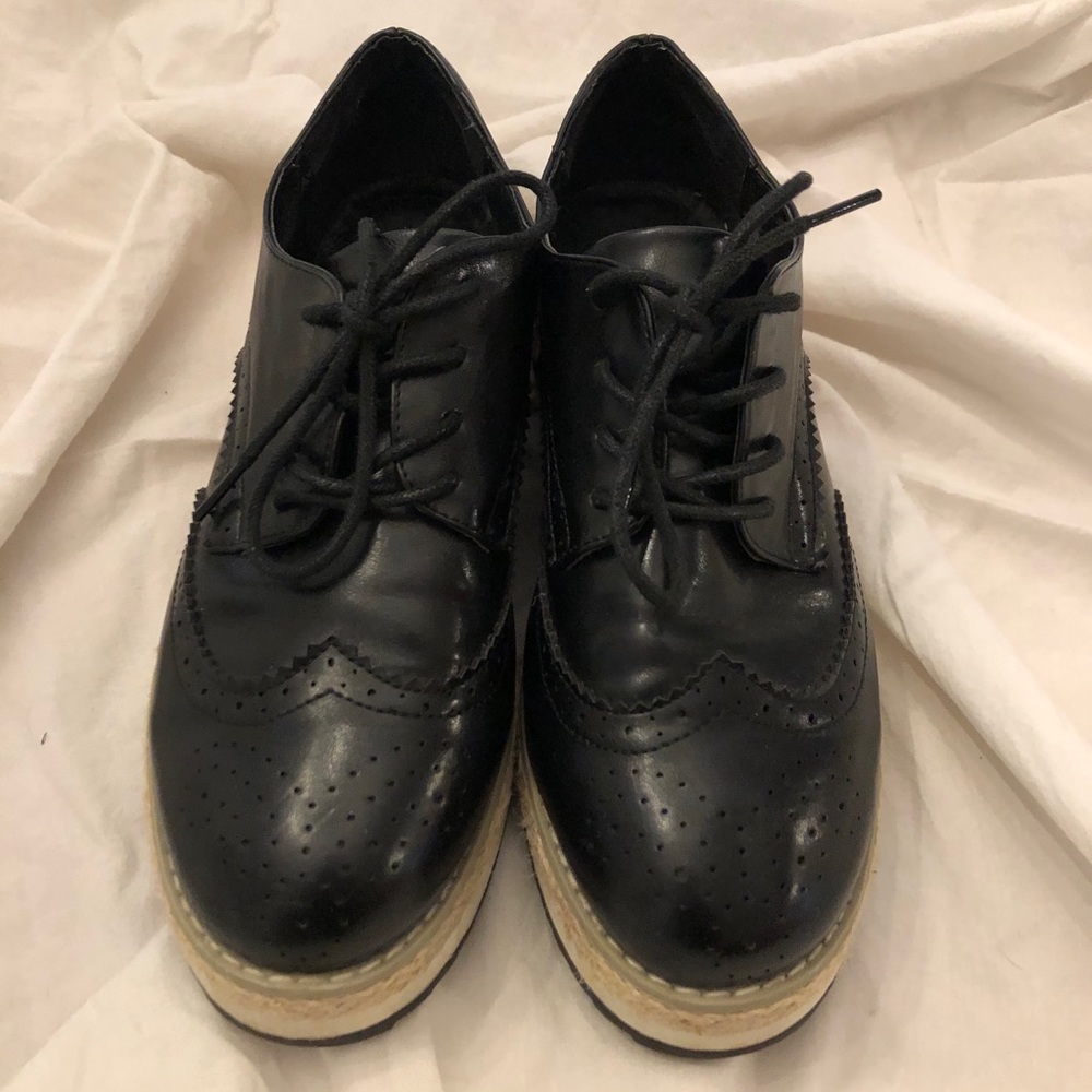 Black brogue style platform oxfords